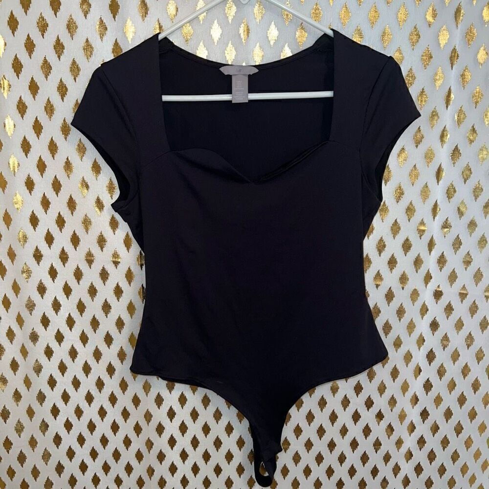 H&M sweetheart neckline thong bodysuit black body suit size M